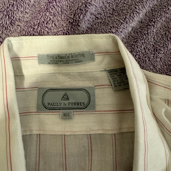 Paula and Forbes 16 1/2 whit with red stripes button down shirt - Picture 2 of 2